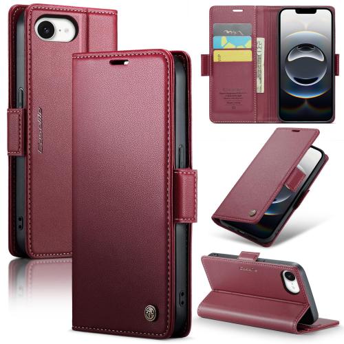 

For iPhone 16e CaseMe 023 Butterfly Buckle Litchi Texture RFID Anti-theft Leather Phone Case(Red)