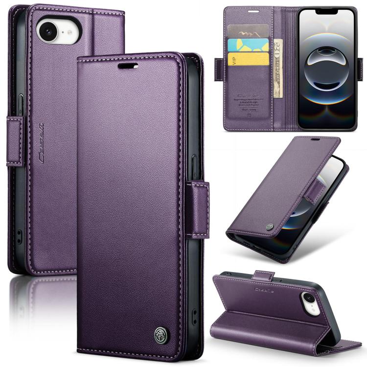 

For iPhone 16e CaseMe 023 Butterfly Buckle Litchi Texture RFID Anti-theft Leather Phone Case(Purple)