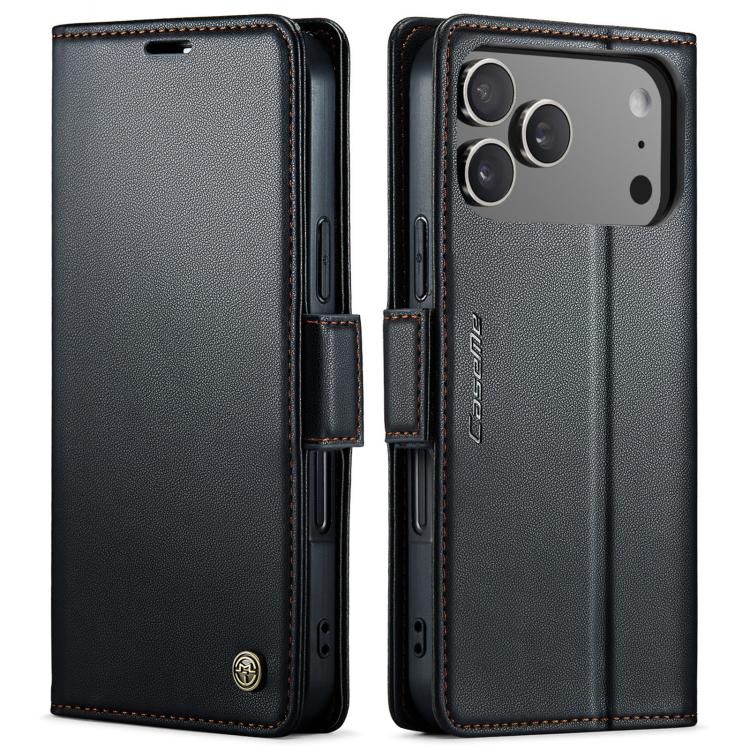 

For iPhone 17 Pro Max CaseMe 023 Butterfly Buckle Litchi Texture RFID Anti-theft Leather Phone Case(Black)