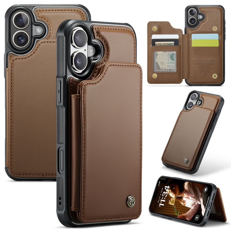 

For iPhone 16 CaseMe C22 Card Slots Holder RFID Anti-theft Phone Case(Brown)