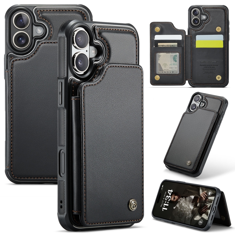 

For iPhone 16 CaseMe C22 Card Slots Holder RFID Anti-theft Phone Case(Black)