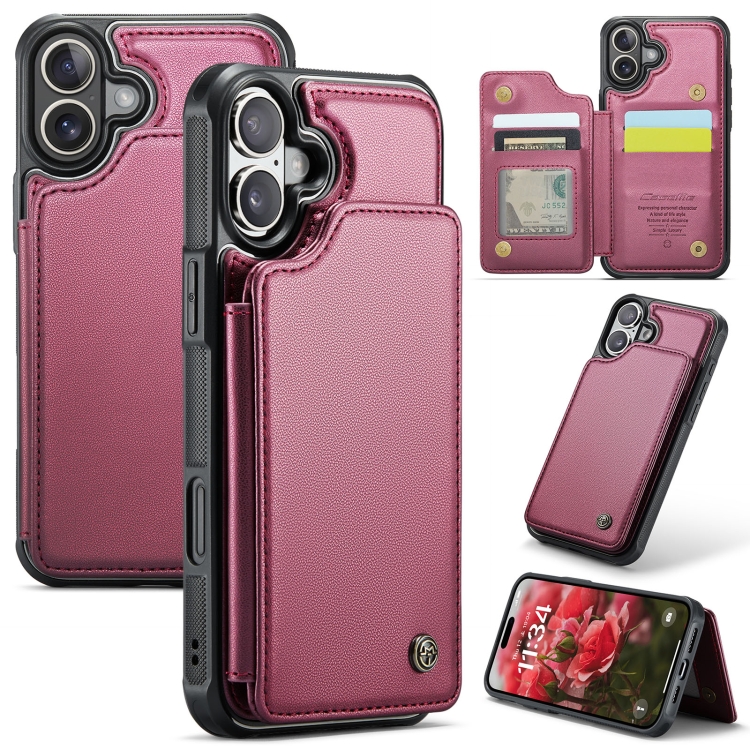 

For iPhone 16 CaseMe C22 Card Slots Holder RFID Anti-theft Phone Case(Red)