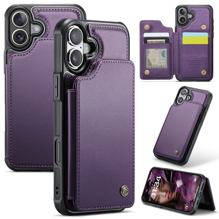 

For iPhone 16 CaseMe C22 Card Slots Holder RFID Anti-theft Phone Case(Purple)