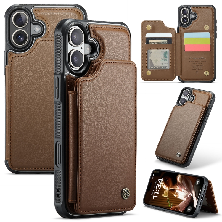 

For iPhone 16 Plus CaseMe C22 Card Slots Holder RFID Anti-theft Phone Case(Brown)
