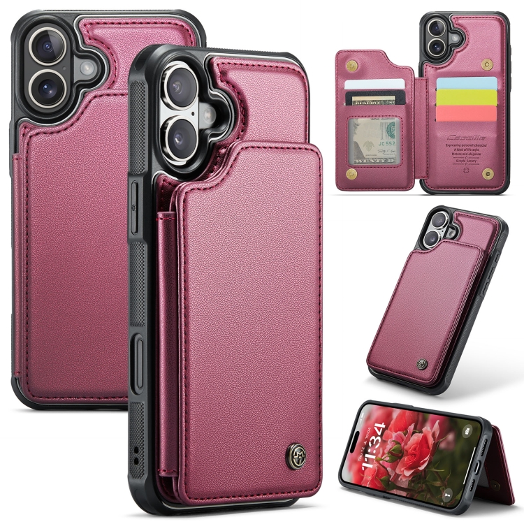 

For iPhone 16 Plus CaseMe C22 Card Slots Holder RFID Anti-theft Phone Case(Red)