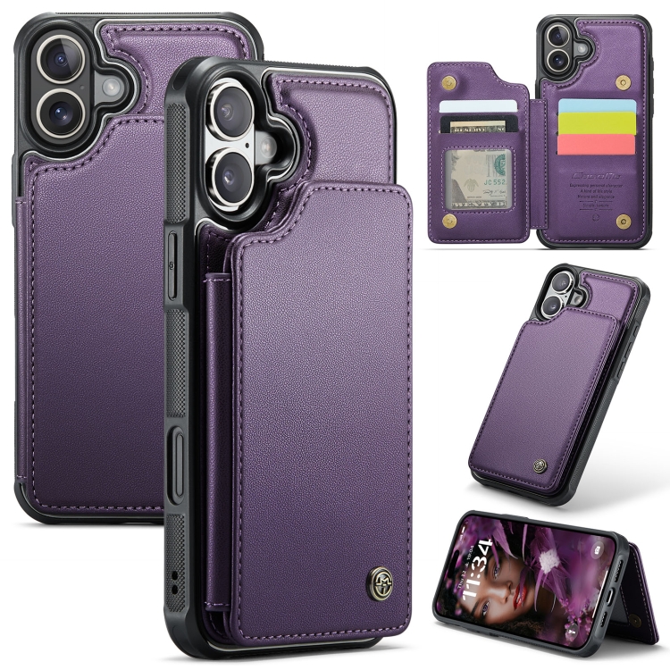 

For iPhone 16 Plus CaseMe C22 Card Slots Holder RFID Anti-theft Phone Case(Purple)