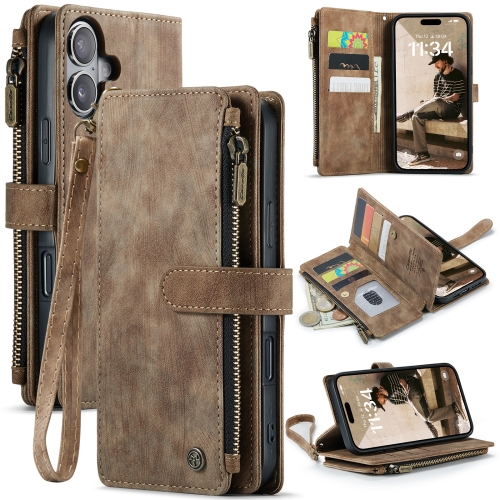 

For iPhone 16 Plus CaseMe C30 Card Slots Zipper Wallet Leather Phone Case(Brown)