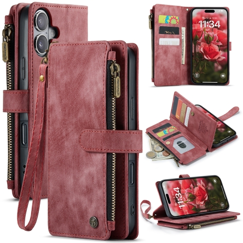 

For iPhone 16 Plus CaseMe C30 Card Slots Zipper Wallet Leather Phone Case(Red)