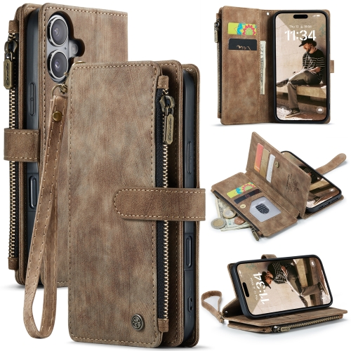 

For iPhone 16 CaseMe C30 Card Slots Zipper Wallet Leather Phone Case(Brown)