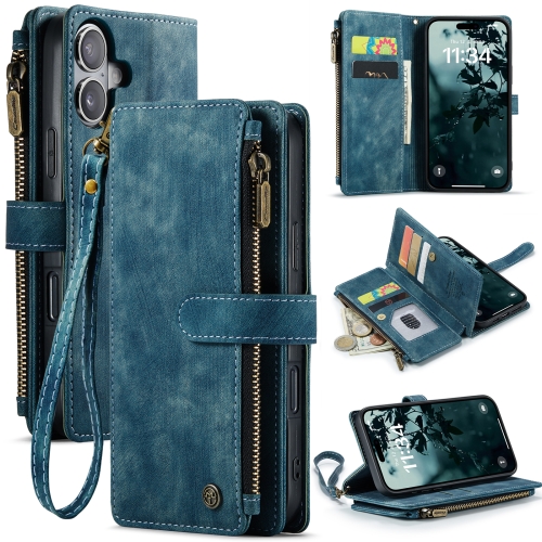 

For iPhone 16 CaseMe C30 Card Slots Zipper Wallet Leather Phone Case(Blue)