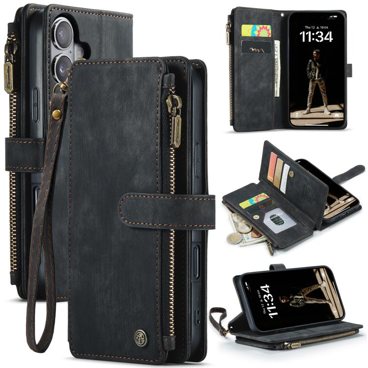 

For iPhone 17 CaseMe C30 Card Slots Zipper Wallet Leather Phone Case(Black)