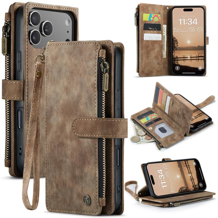 

For iPhone 17 Pro Max CaseMe C30 Card Slots Zipper Wallet Leather Phone Case(Brown)