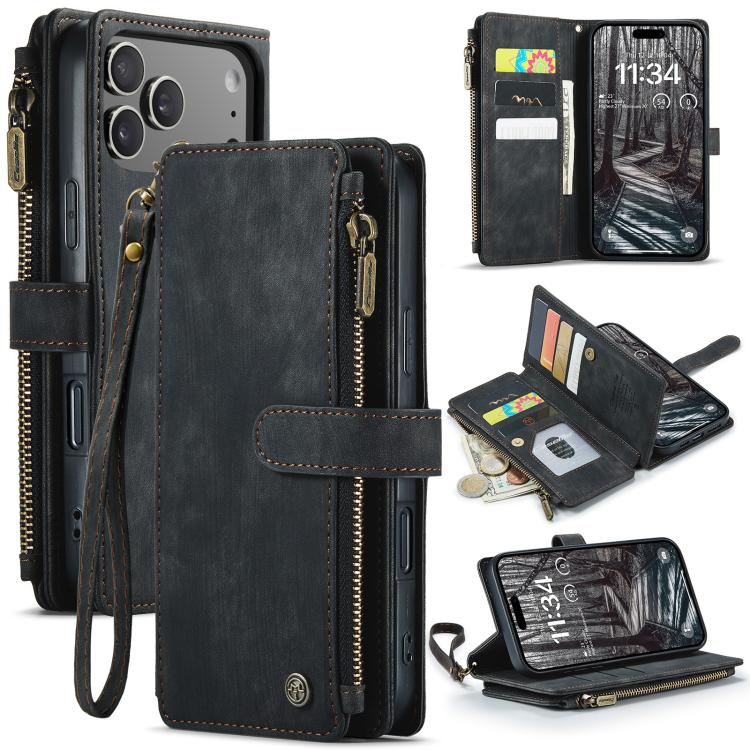 

For iPhone 17 Pro Max CaseMe C30 Card Slots Zipper Wallet Leather Phone Case(Black)