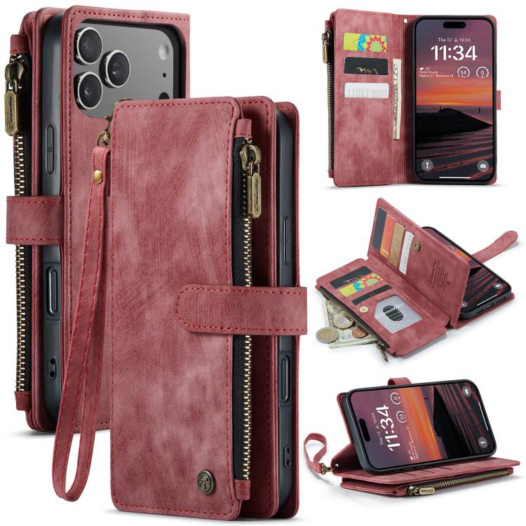 

For iPhone 17 Pro Max CaseMe C30 Card Slots Zipper Wallet Leather Phone Case(Red)