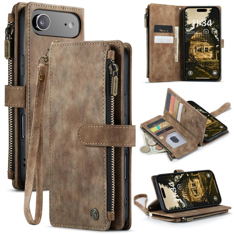 

For iPhone Air CaseMe C30 Card Slots Zipper Wallet Leather Phone Case(Brown)