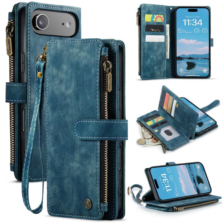 

For iPhone Air CaseMe C30 Card Slots Zipper Wallet Leather Phone Case(Blue)