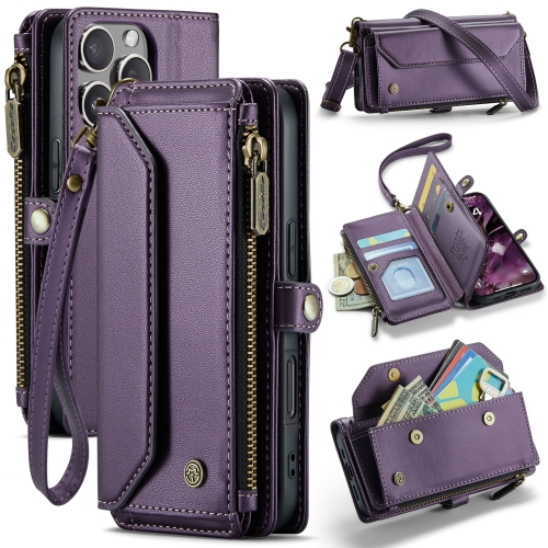 

For iPhone 16 Pro CaseMe C36 Card Slots Zipper Wallet RFID Anti-theft Leather Phone Case(Purple)