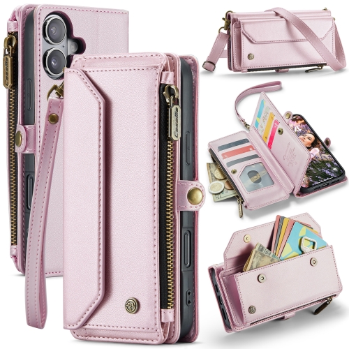 

For iPhone 16 Plus CaseMe C36 Card Slots Zipper Wallet RFID Anti-theft Leather Phone Case(Pink)