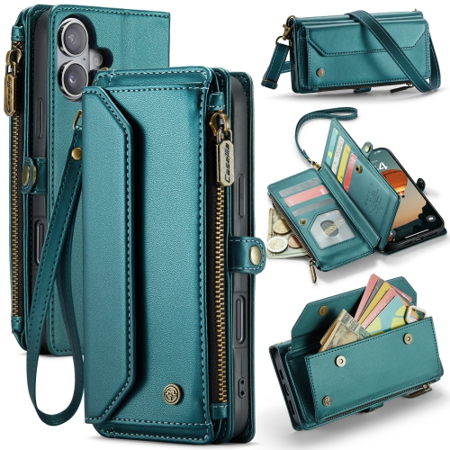 

For iPhone 16 Plus CaseMe C36 Card Slots Zipper Wallet RFID Anti-theft Leather Phone Case(Blue)