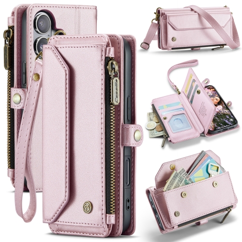 

For iPhone 16 CaseMe C36 Card Slots Zipper Wallet RFID Anti-theft Leather Phone Case(Pink)