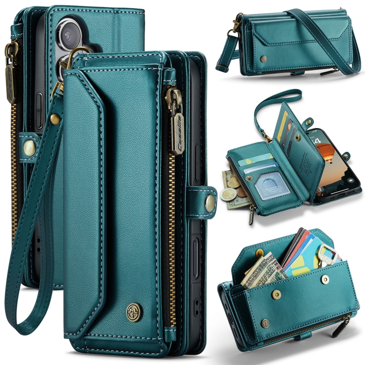

For iPhone 16 CaseMe C36 Card Slots Zipper Wallet RFID Anti-theft Leather Phone Case(Blue)