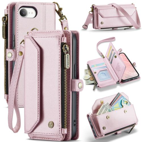 

For iPhone 16e CaseMe C36 Card Slots Zipper Wallet RFID Anti-theft Leather Phone Case(Pink)