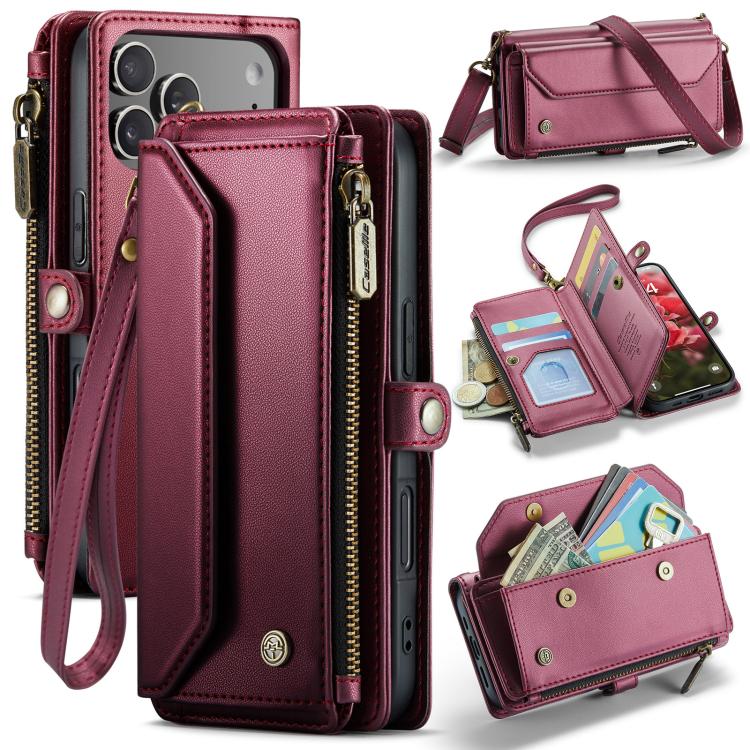 

For iPhone 17 Pro CaseMe C36 Card Slots Zipper Wallet RFID Anti-theft Leather Phone Case(Red)