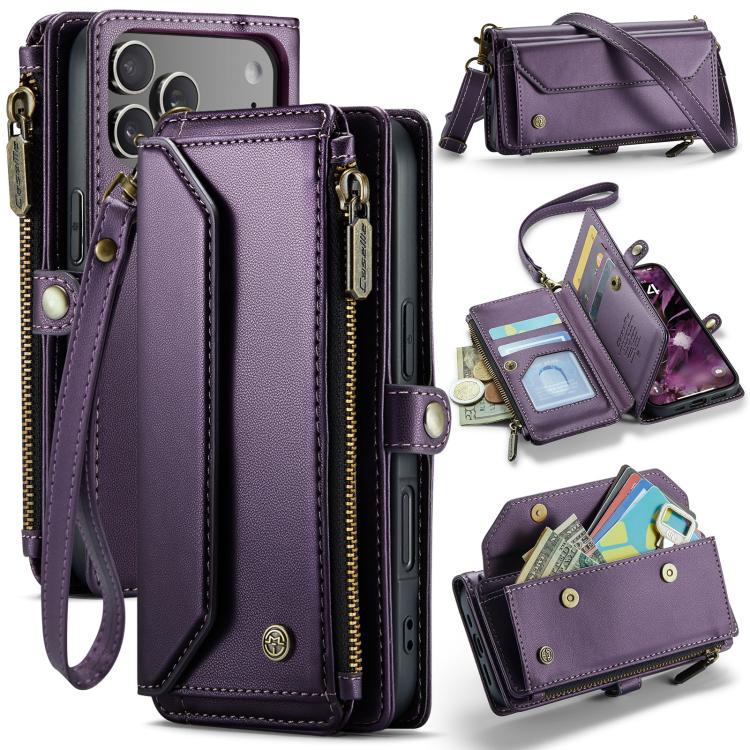 

For iPhone 17 Pro CaseMe C36 Card Slots Zipper Wallet RFID Anti-theft Leather Phone Case(Purple)