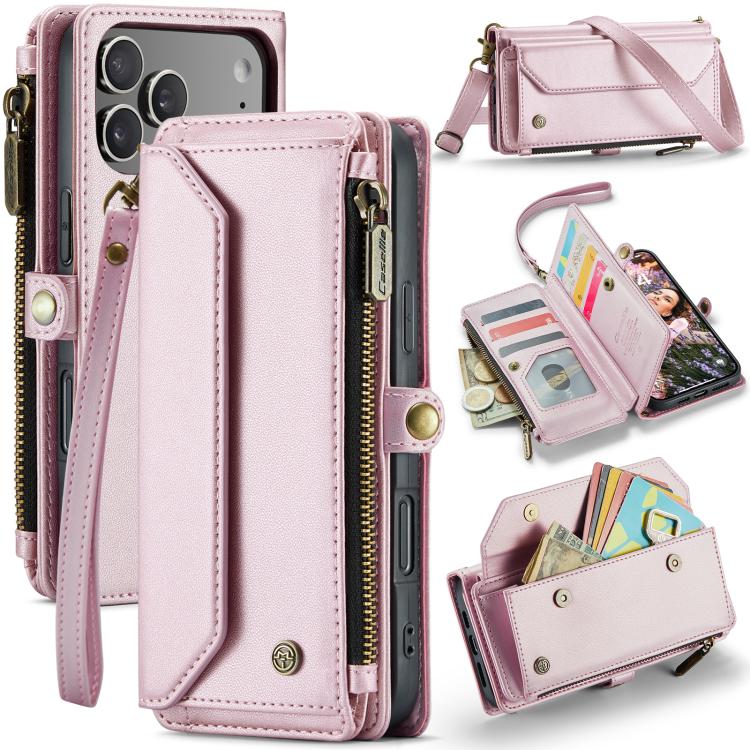

For iPhone 17 Pro Max CaseMe C36 Card Slots Zipper Wallet RFID Anti-theft Leather Phone Case(Pink)