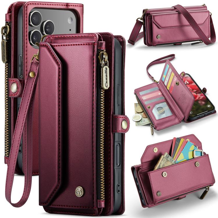 

For iPhone 17 Pro Max CaseMe C36 Card Slots Zipper Wallet RFID Anti-theft Leather Phone Case(Red)
