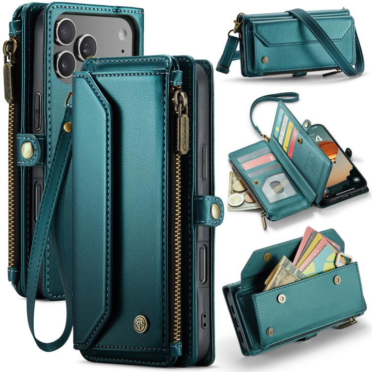 

For iPhone 17 Pro Max CaseMe C36 Card Slots Zipper Wallet RFID Anti-theft Leather Phone Case(Blue)