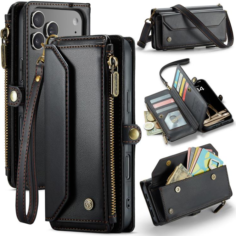 For iPhone 17 Pro Max CaseMe C36 Card Slots Zipper Wallet RFID Anti-theft Leather Phone Case(Black)