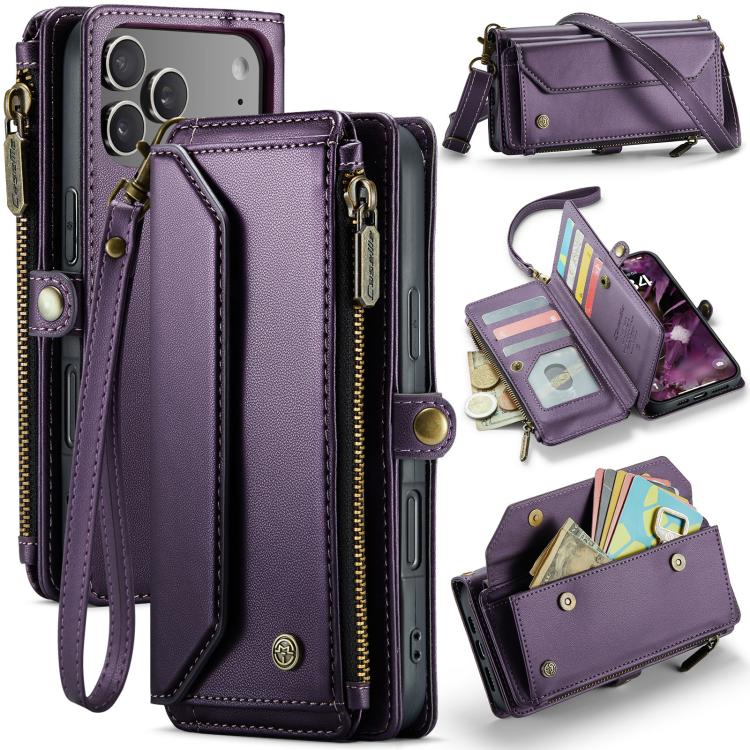 

For iPhone 17 Pro Max CaseMe C36 Card Slots Zipper Wallet RFID Anti-theft Leather Phone Case(Purple)