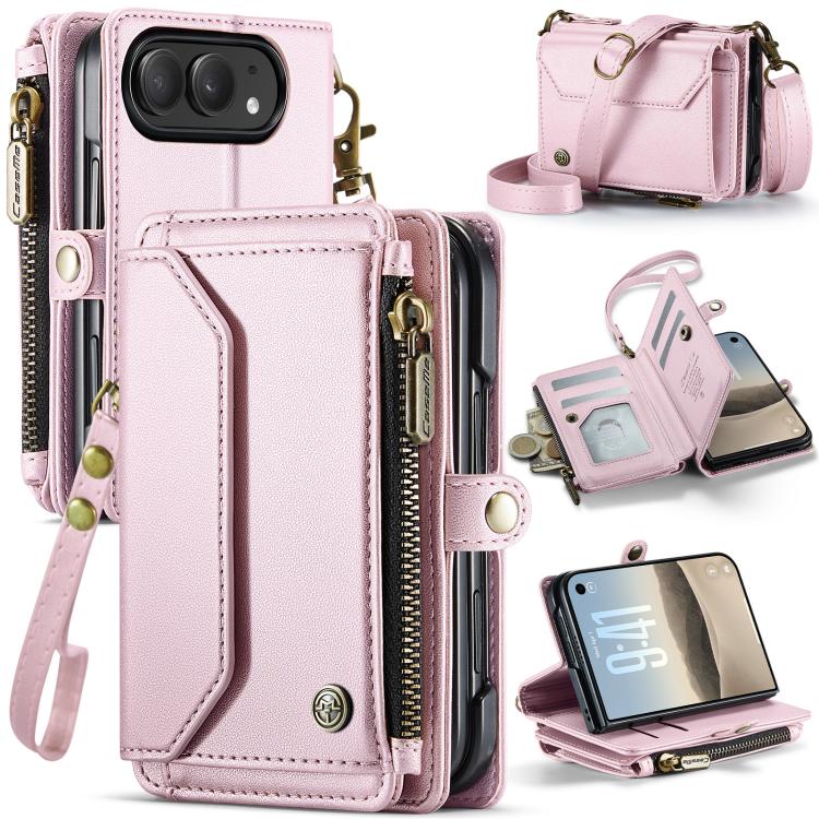 For iPhone Duo CaseMe C36 Card Slots Zipper Wallet RFID Anti-theft Leather Phone Case(Pink)
