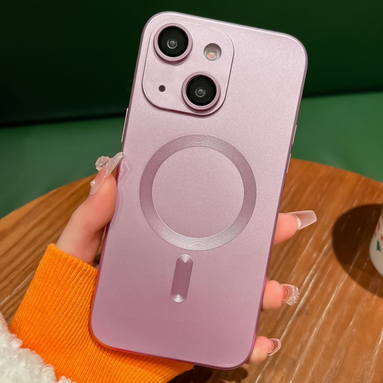 

For iPhone 15 Plus Metallic Paint Magsafe Liquid TPU Phone Case(Pink)