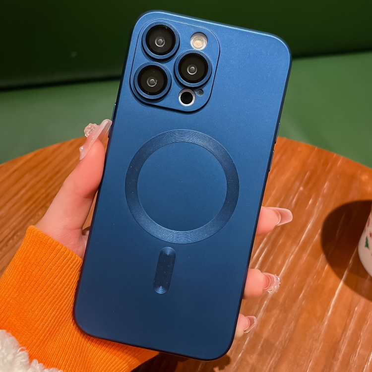 

For iPhone 14 Pro Metallic Paint Magsafe Liquid TPU Phone Case(Dark Blue)