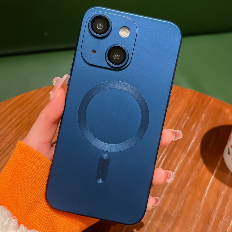 

For iPhone 13 Metallic Paint Magsafe Liquid TPU Phone Case(Dark Blue)