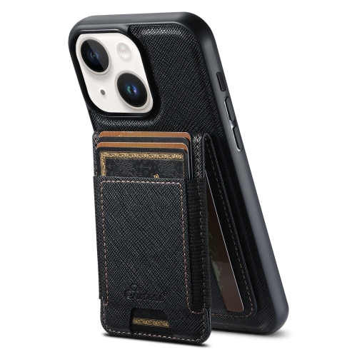 

For iPhone 15 Plus Suteni H17 Cross Grain Leather MagSafe Detachable Wallet Phone Case(Black)