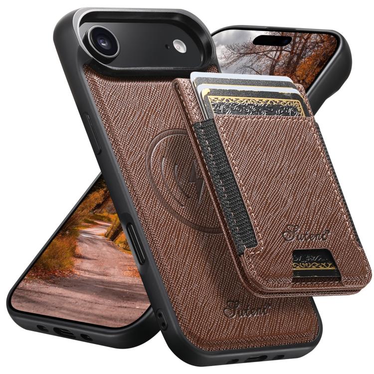 

For iPhone 17 Air Suteni H17 Cross Grain Leather MagSafe Detachable Wallet Phone Case(Brown)
