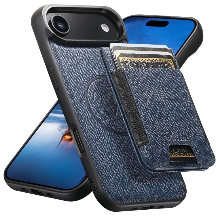 For iPhone Air Suteni H17 Cross Grain Leather MagSafe Detachable Wallet Phone Case(Blue) — купить у Sunsky-online WW