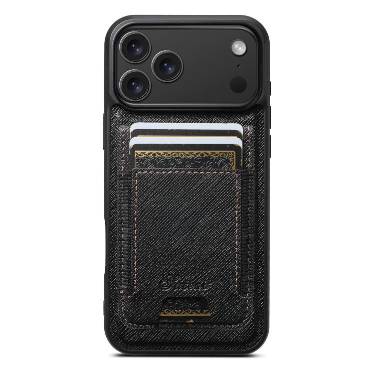 For iPhone 18 Pro Max Suteni H17 Cross Grain Leather MagSafe Detachable Wallet Phone Case(Black) — купить у Sunsky-online WW