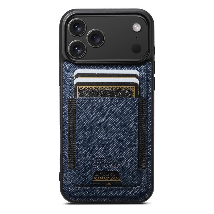 For iPhone 18 Pro Suteni H17 Cross Grain Leather MagSafe Detachable Wallet Phone Case(Blue)