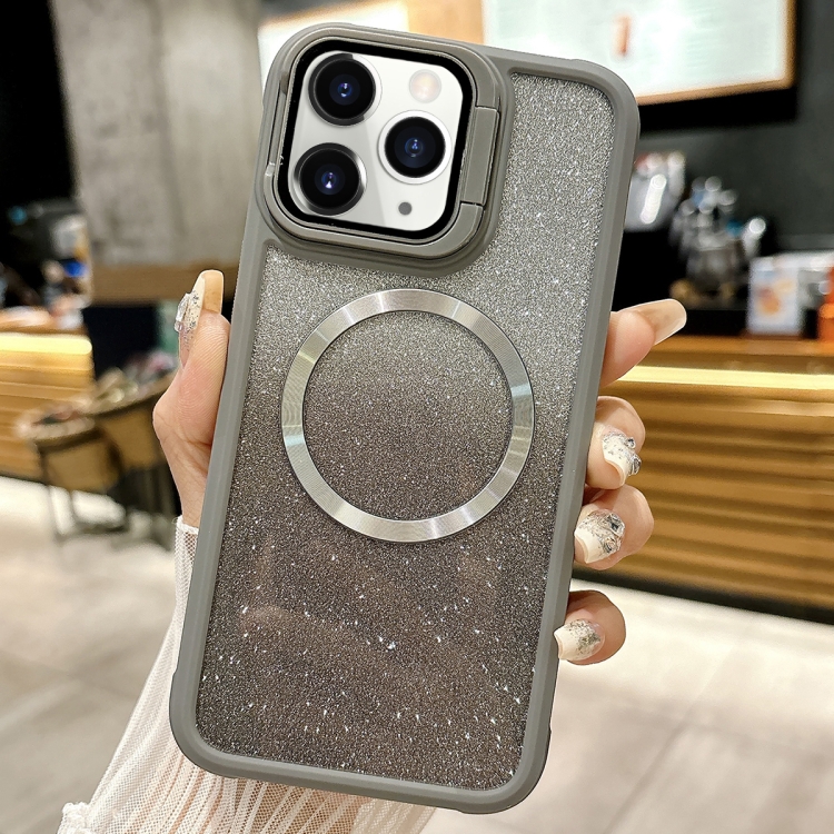 

For iPhone 11 Pro Max CD-grain Gradient Glitter Magsafe Acrylic Hybrid TPU Phone Case(Grey)