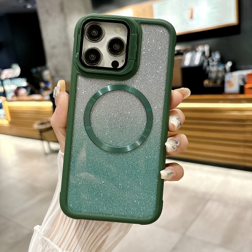 

For iPhone 13 Pro CD-grain Gradient Glitter Magsafe Acrylic Hybrid TPU Phone Case(Green)