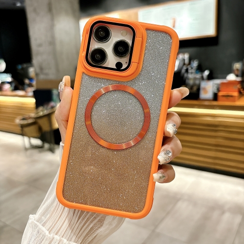 

For iPhone 15 Pro CD-grain Gradient Glitter Magsafe Acrylic Hybrid TPU Phone Case(Orange)