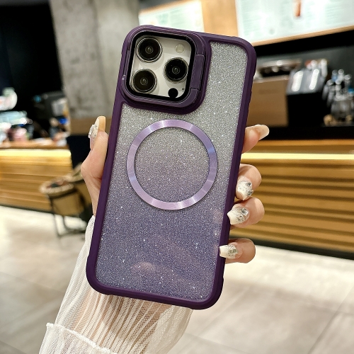 

For iPhone 16 Pro CD-grain Gradient Glitter Magsafe Acrylic Hybrid TPU Phone Case(Purple)