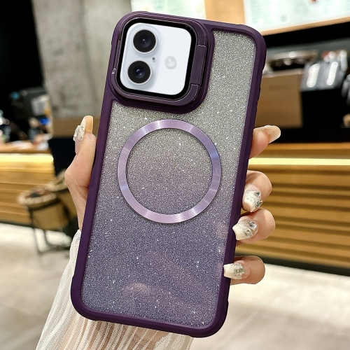 

For iPhone 16 CD-grain Gradient Glitter Magsafe Acrylic Hybrid TPU Phone Case(Purple)