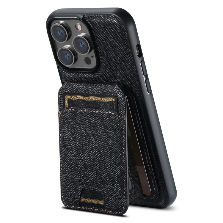 For iPhone 12 Pro Max Suteni H18 Cross Grain MagSafe Wallet Leather Phone Case(Black) — купить у Sunsky-online WW