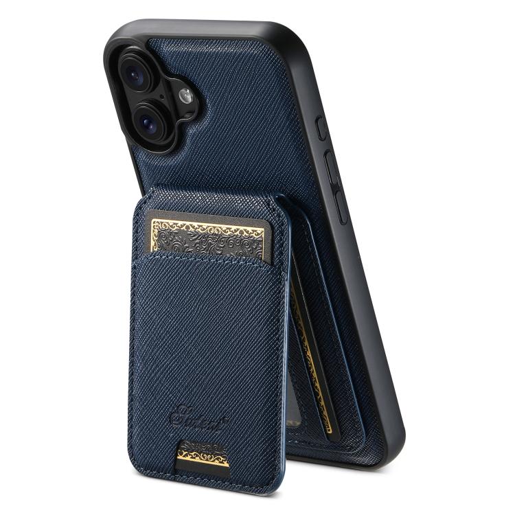 

For iPhone 17 Suteni H18 Cross Grain MagSafe Wallet Leather Phone Case(Blue)