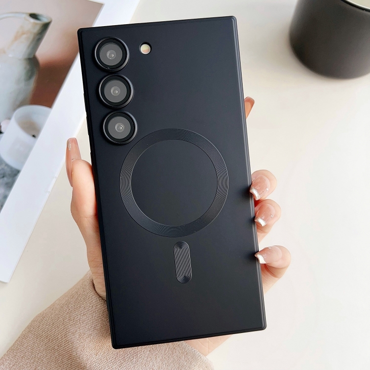 

For Samsung Galaxy S23+ 5G Metallic Paint Magsafe Liquid TPU Phone Case(Black)